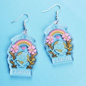 “Don’t Hate… Meditate” Lightweight Earrings Earth Flowers Rainbow Acrylic